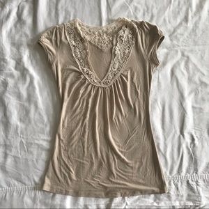 Suzy shier nude cream top short sleeve floral lace